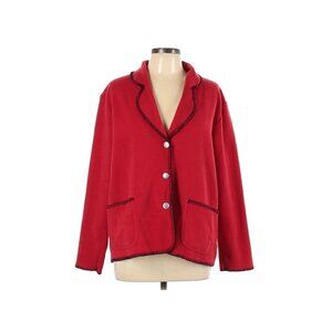 Coldwater Creek Button Down Red Fleece Jacket Cardigan Women Size Large